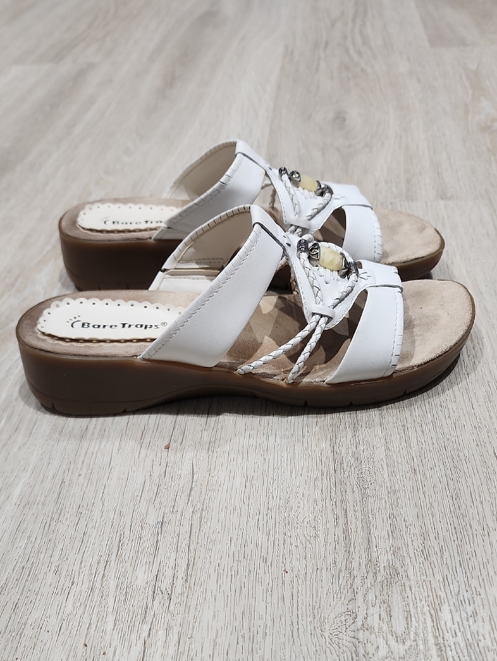 BareTraps White Braided Slip-On Sandals with Bead Detail 8